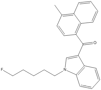 Molecular Structure of 1354631-24-5 ((1-(5-Fluoropentyl)-1H-indol-3-yl)(4-methylnaphthalen-1-yl)methanone)
